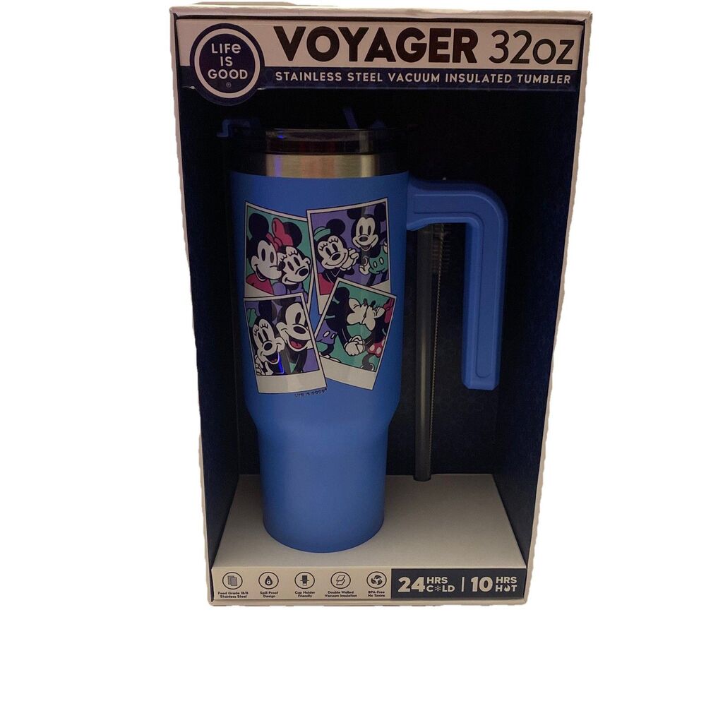 Life is Good Disney Voyager 32 oz. Stainless Tumbler Pink Straw Lid Brush - NEW